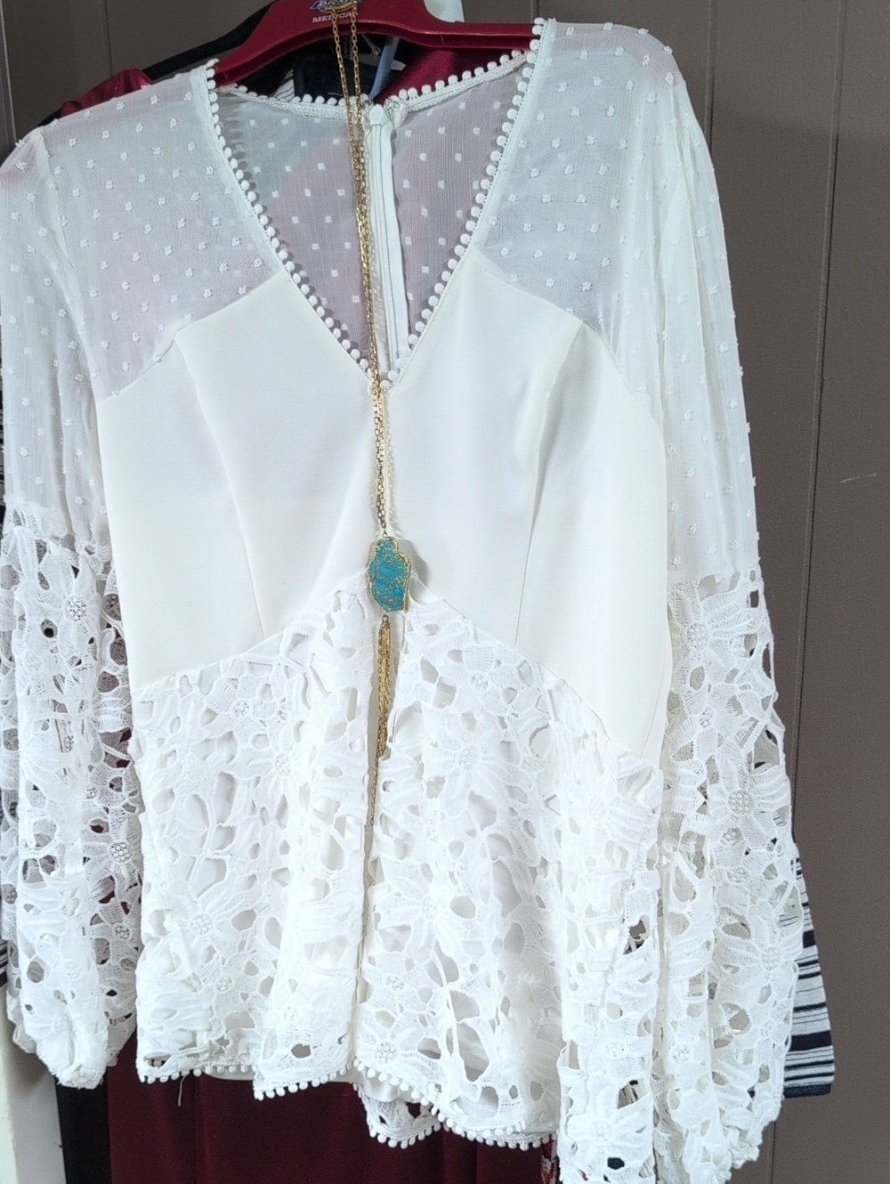 White Lace Crochet Detail Women's Top